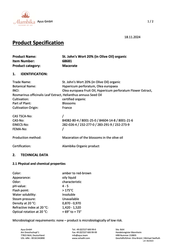 Alambika 20% 有機聖約翰草浸泡油 St John Wort Infused Olive