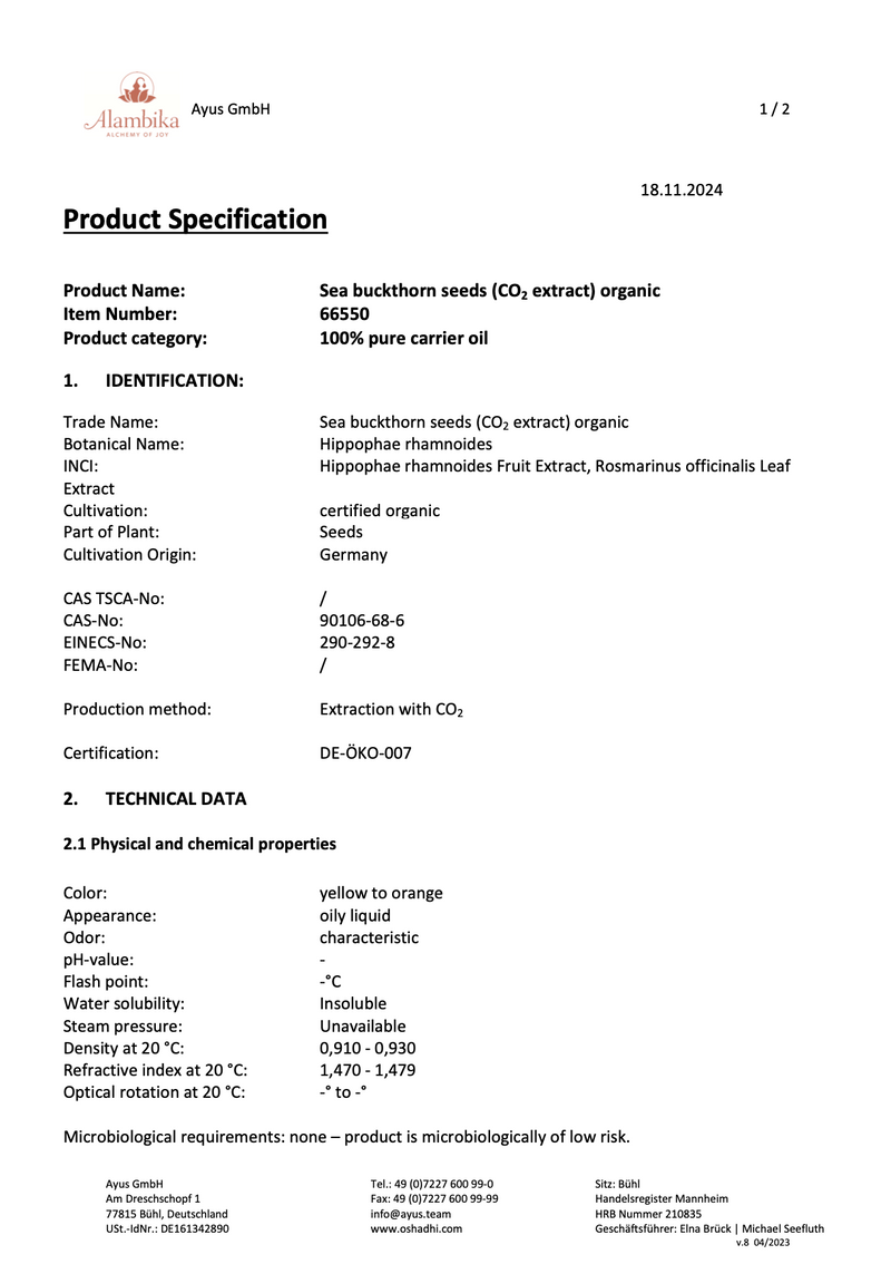 Alambika 有機覆盆子籽油 Raspberry Seed Oil Organic